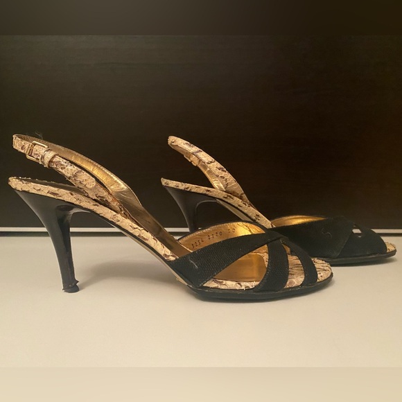 Dolce & Gabbana Black Fabric Leather Sandal Shoes Slingback 38 3" Inches - Picture 2 of 10